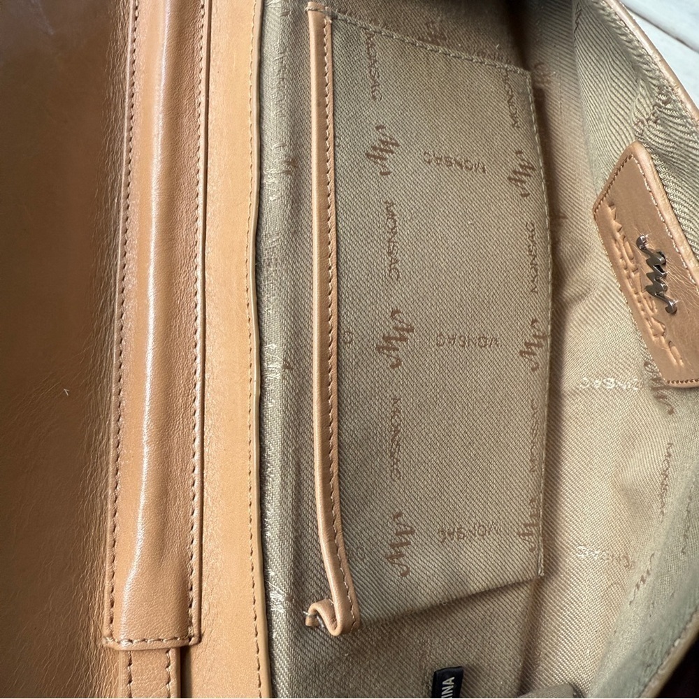 Monsac Tan Leather Minimalist Shoulder Bag. Preowned. 10 1/2” long X 5” high. - Picture 7 of 14